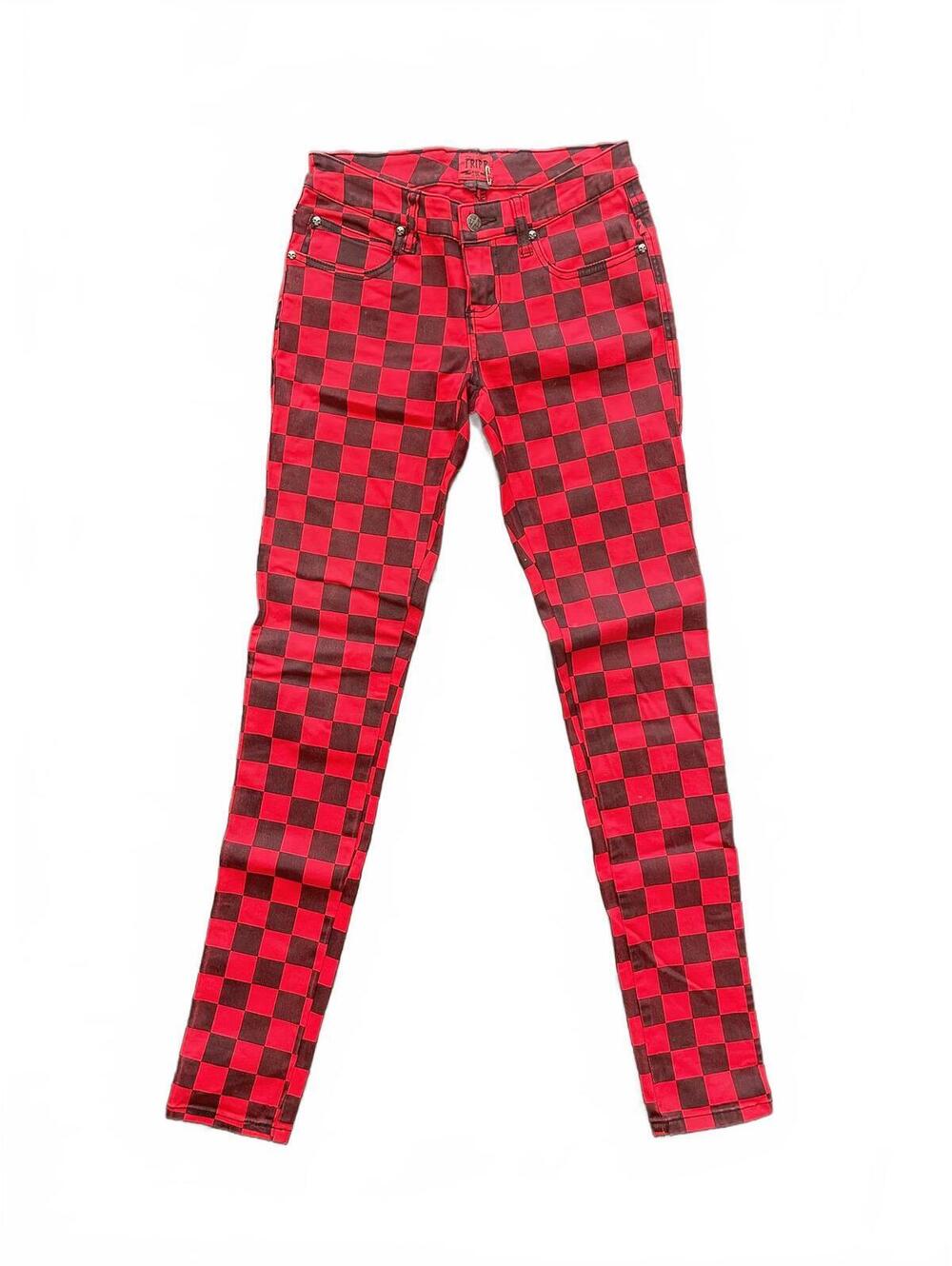 Tripp NYC Red and Black Checkerboard Skinny Jeans